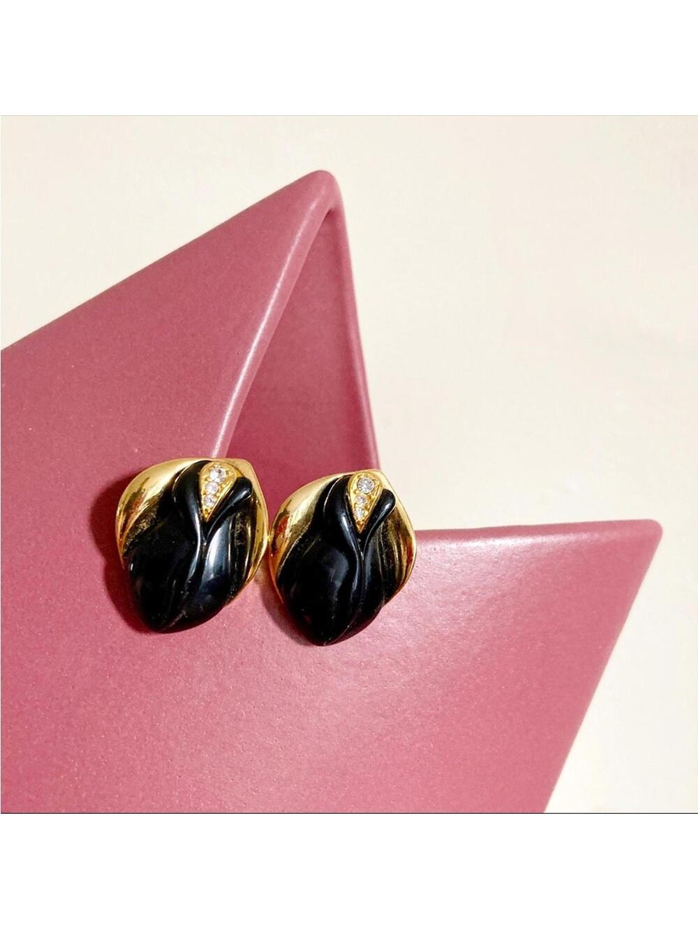 VTG KJL for Avon Midnight Rose Black Rhinestone Earrings